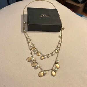 J Crew Gold Tone Layered Chain 36" Long Beaded Glass Pearl Necklace